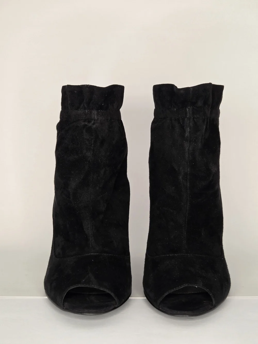 Audrey Brooke Black Suede Peep-Toe Ankle Boots - Women